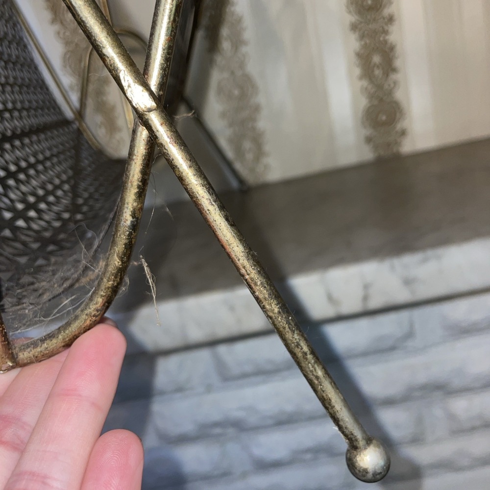 Vintage MCM Brass Black Metal Album Book Magazine Rack Holder Mesh Mid Century - Picture 6 of 7